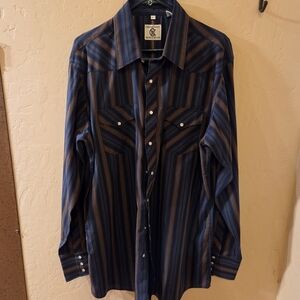 Men's Blue and Brown Striped Shirt